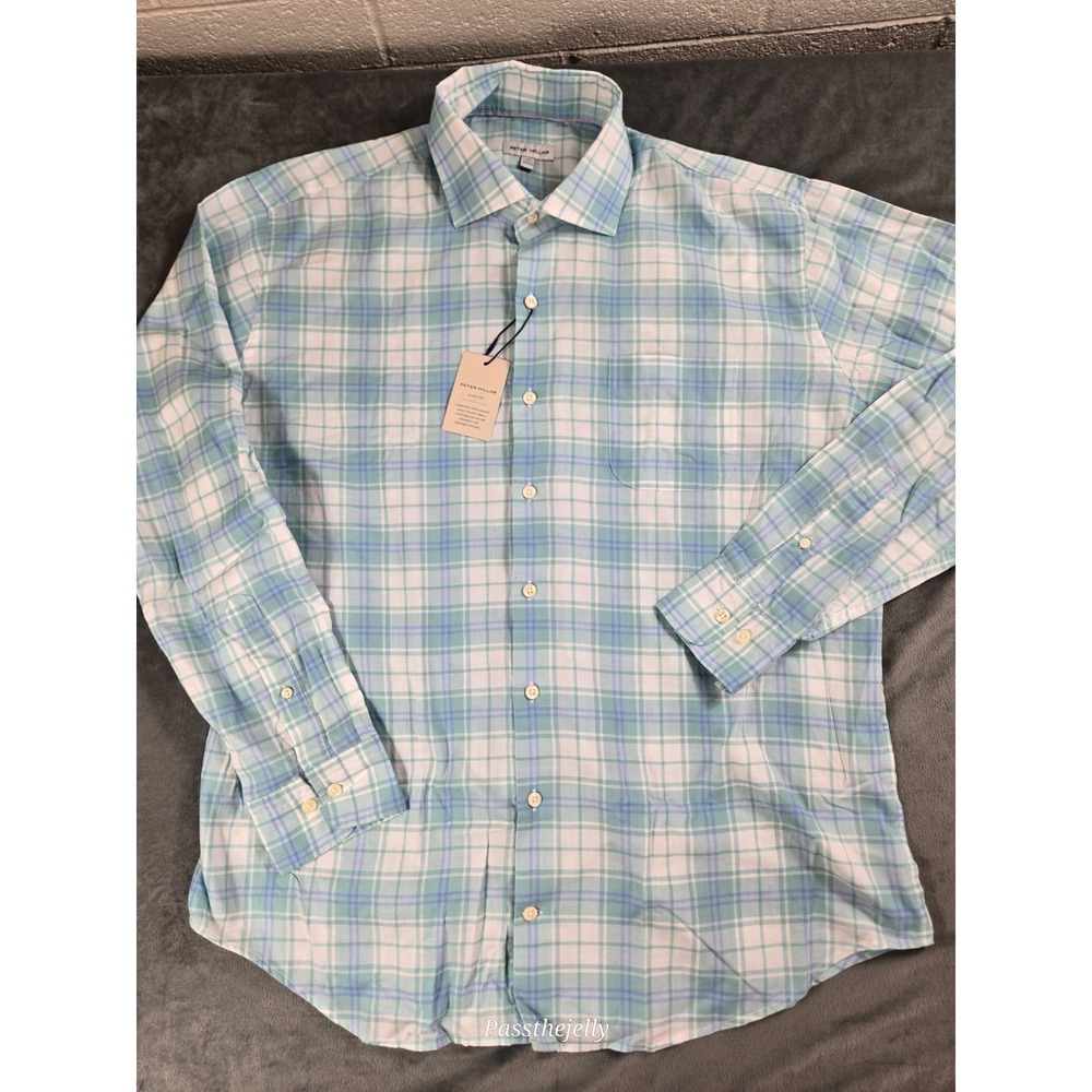 NWT Peter Millar Shirt Mens Extra Large Gingham Check Button‎ Blue Lynden New